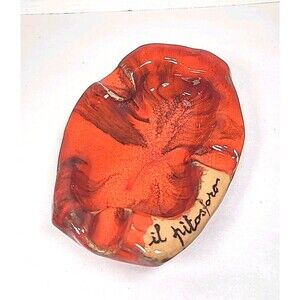 MCM Ceramic Ashtray Dish Orange Brown Drip Lava Glaze "il pitosforo"